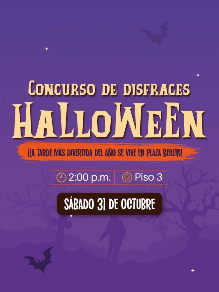 Concurso de disfraces Halloween, sábado 31 de octubre a las 2:00 p.m. en el piso 3